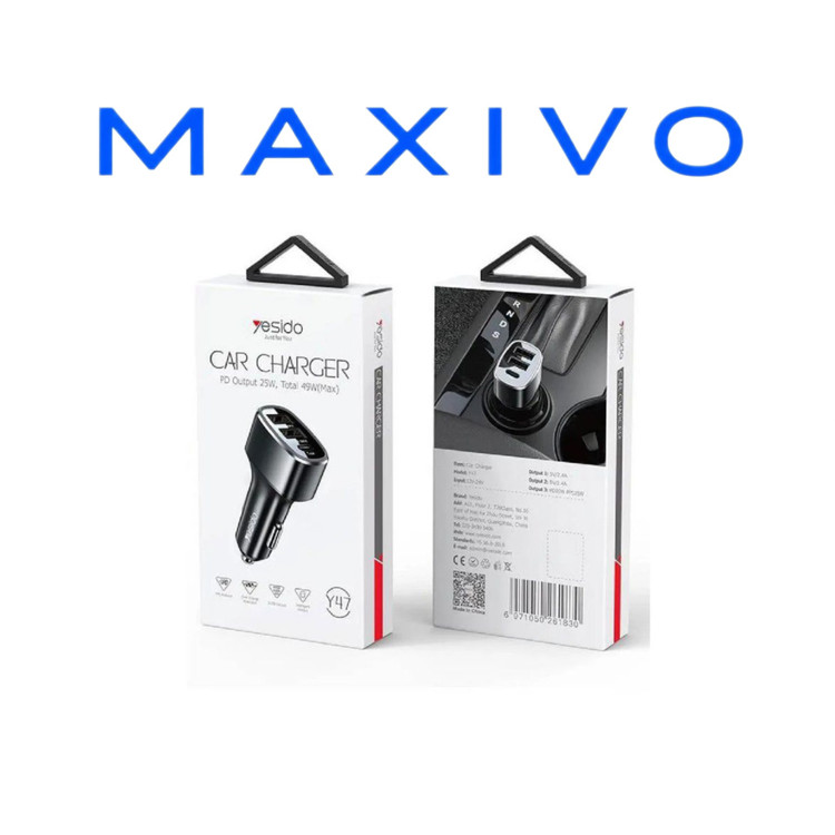 شارژر فندکی فست شارژ Yesido Y47 QC3.0 PD 3A 25W