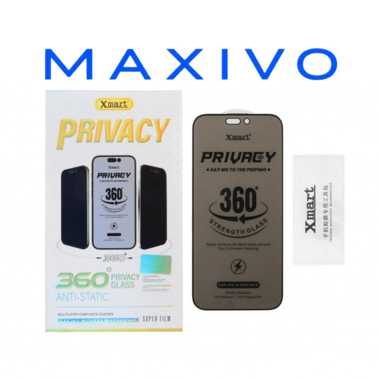 گلس شیشه ای Full Cover Privacy XMART - Anti Static چهار جهته مدل Apple iPhone 16 Pro Max