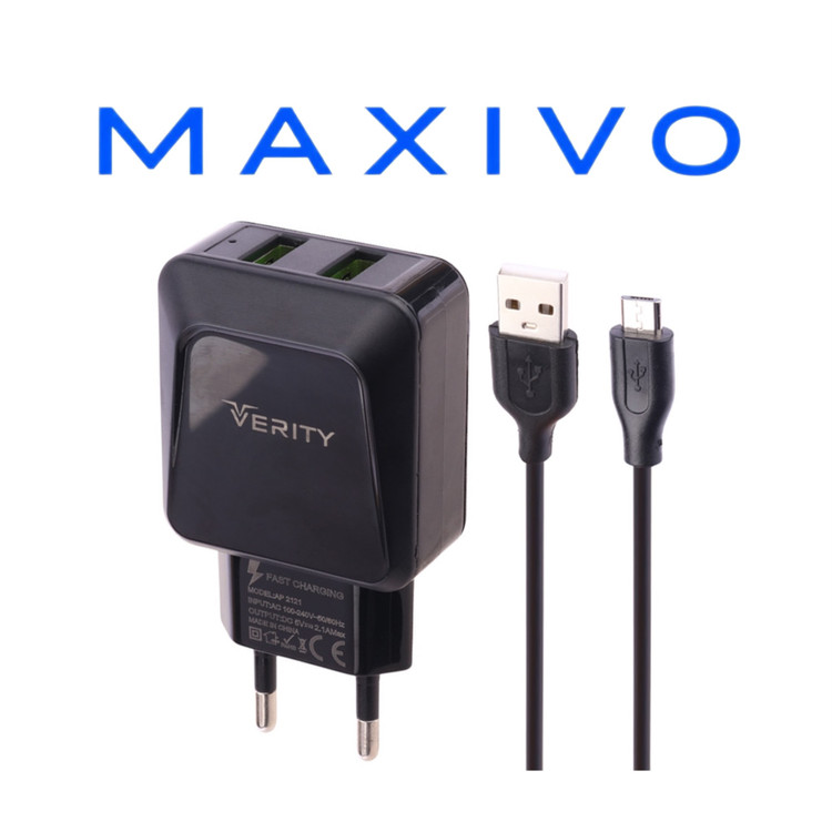 شارژر دیواری فست شارژ Verity AP 2121 2Port 2.1A 10.5W + کابل میکرو یو اس بی