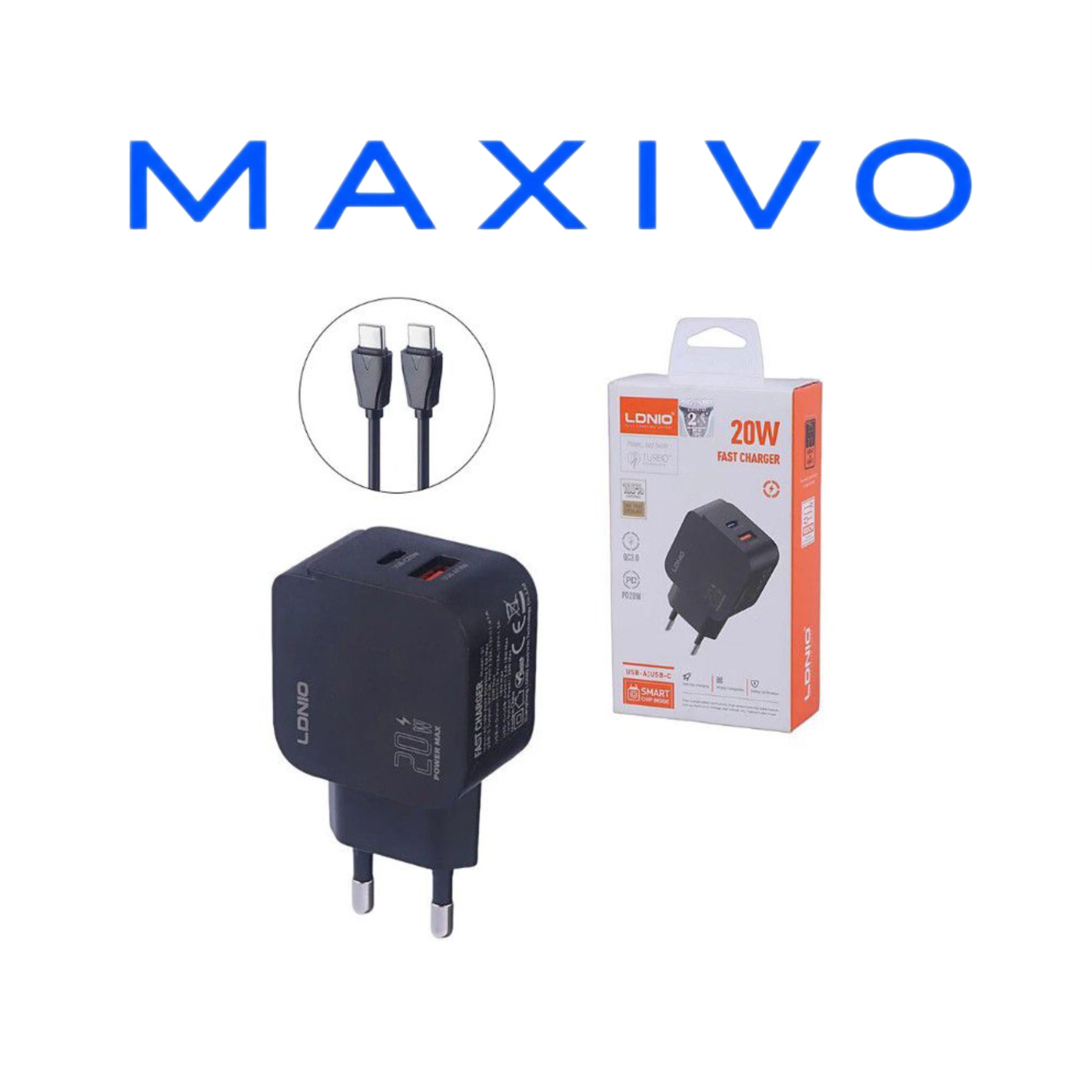 شارژر دیواری 20 وات الدینیو Q1 QC3.0 PD 3A + کابل تایپ سی