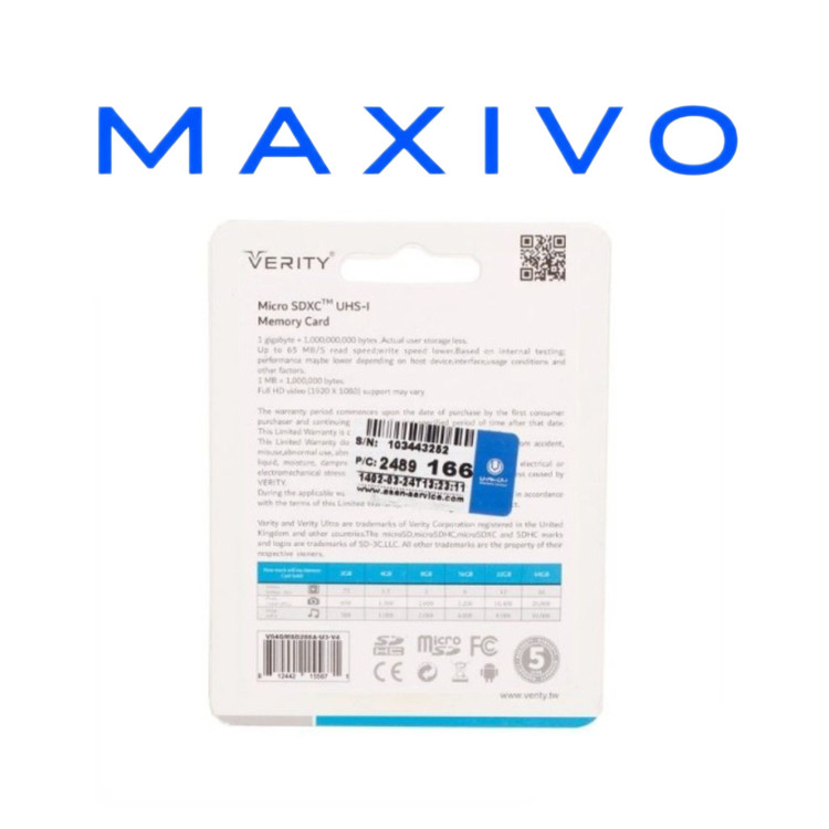 رم میکرو 64 گیگ وریتی Verity U3 C10 80MB/s + خشاب